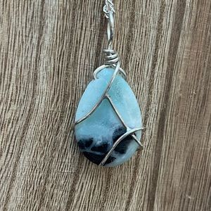 AMAZONITE PENDANT WRAPPED IN STERLING SILVER WIRE